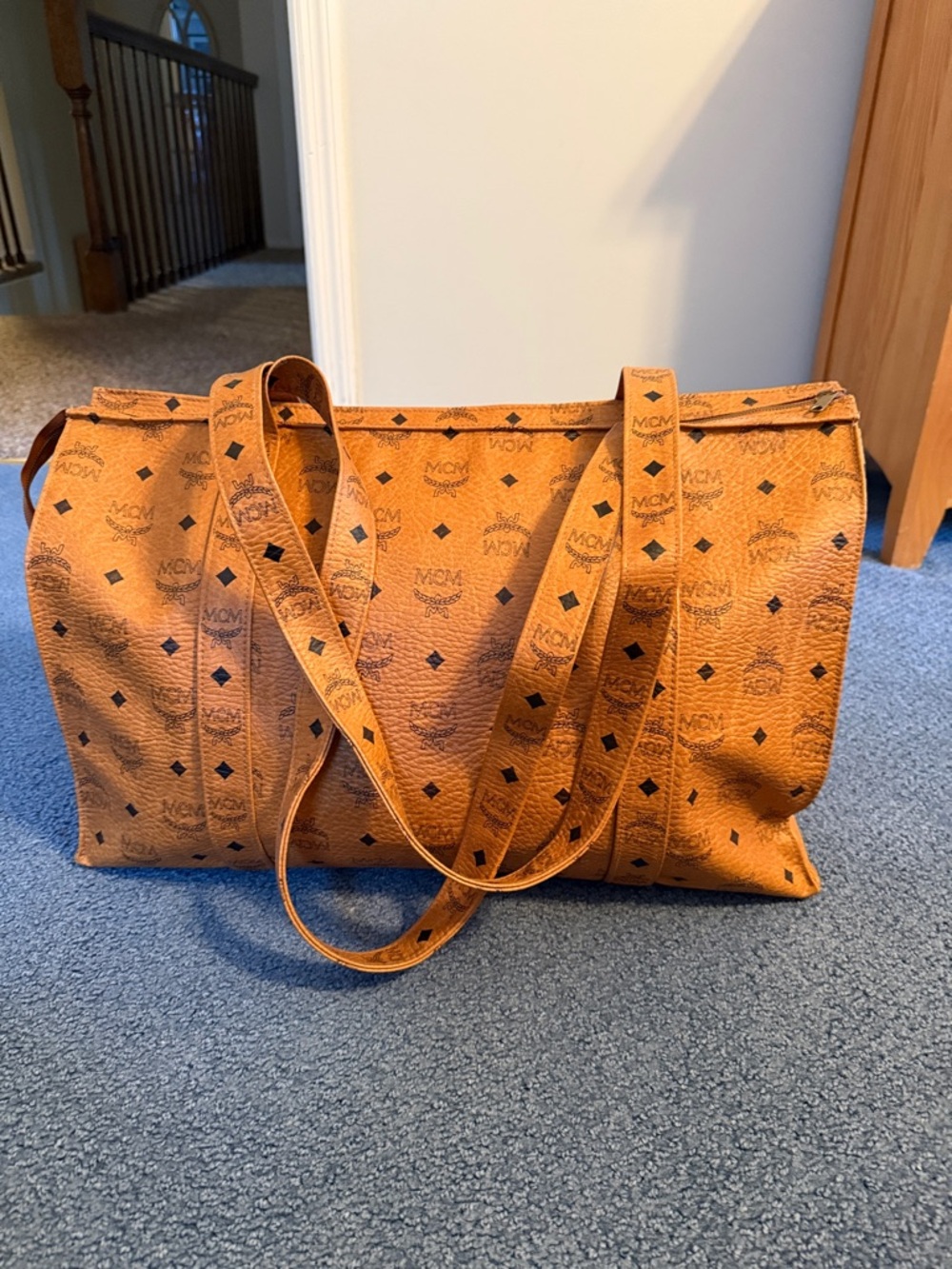 MCM Cognac Logo-Print Visetos Tote
